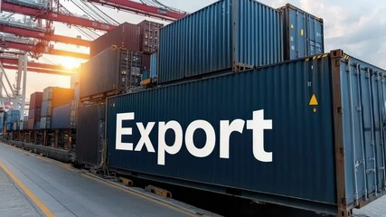 Global shipping box: export stamp, trade port, sealed parcel, cargo move, route mark, freight course, labeled lid, customs pass, transport scheme, economic bridge, border path, storage dock