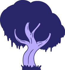 hand drawn cartoon doodle of a green tree in bright neon color