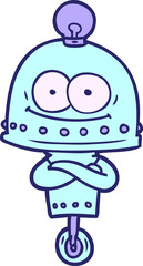 happy carton robot with light bulb in bright neon color