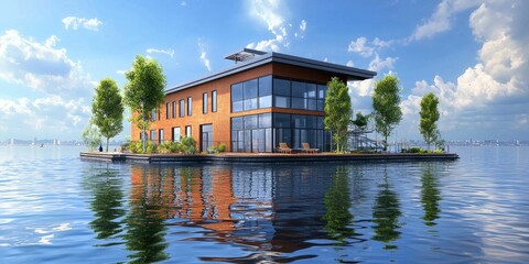 Obraz premium Imagine a warehouse that is built on a floating island