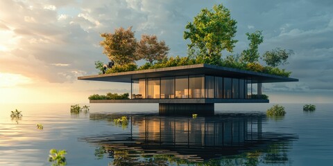 Fototapeta premium Imagine a warehouse that is built on a floating island