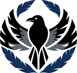 Obraz premium Heraldic Crow Logo Design with Stylized Wings and Laurel Elements – Vector Emblem