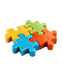 Obraz premium Four Interlocking Puzzle Pieces 3D Rendered Isolated on Transparent Background