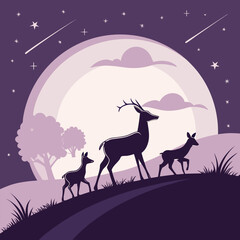 Composition of a circle an with elk staying on the top of the mountain