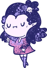 cute cartoon vampire girl in bright neon color