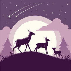 Composition of a circle an with elk staying on the top of the mountain