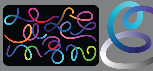 Decorative Wavy Gradient Lines Set. Abstract Gradient hand drawn bold Lines Set. Curved Rainbow Gradient Shapes with blank area for copy space paper size vector illustration.EpS10