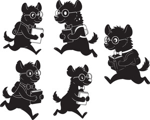 Clever Hyena Running Fast Holding Book silhouette