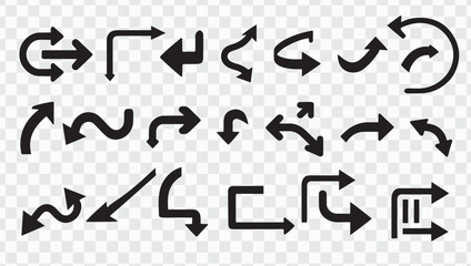 Minimal Black Arrow Icons Set. Flat Silhouettes in Multiple Directions on White Background