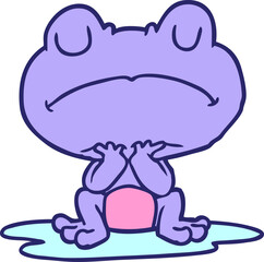 cartoon frog in puddle in bright neon color