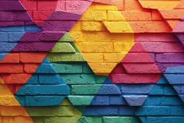 Colorful Brick Wall Art with Geometric Triangle Design and Textured Surface