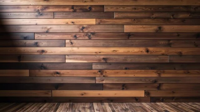 Wooden wall and floor background with natural brown wooden planks, texture