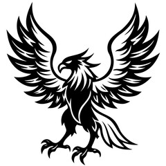 Obraz premium Stylized black eagle with wings spread wide in a fierce pose