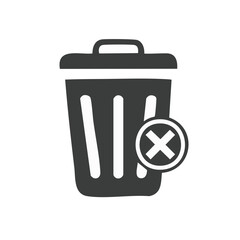 Recycle Bin Icon with Cancel Mark Deletion Sign Trash Container Object Symbol