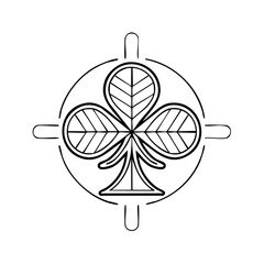 Clover outline within a circle with cross like elements in a line art illustration