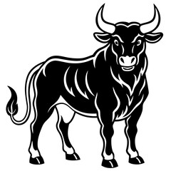 Fototapeta premium Powerful black bull silhouette standing proudly on white background