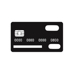 Minimalist Black Credit Card Icon with Chip and Numbers, Financial Payment Tool