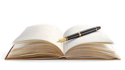 An open book with a pen placed on top of its pages. A symbol of knowledge, learning, and the art of writing. The pen rests elegantly on the open pages, inviting exploration