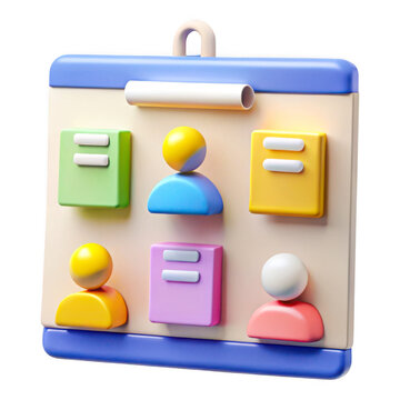3D Colorful icon of a team or project management board with people icons isolated on transparent background