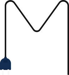 M-shaped curve path with a socket plug connector at the end of a wire, featuring a characteristic M pattern.