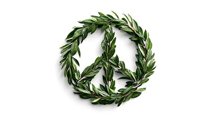 A beautiful peace sign made of green leaves, symbolizing hope, tranquility, and the desire for peace. 