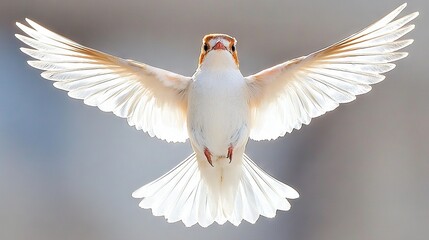   A white bird spreads its wings and lifts its head, with an open mouth