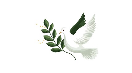 A dove of peace holding an olive branch, an emblem of tranquility and harmony