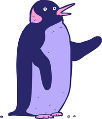 cartoon penguin waving in bright neon color