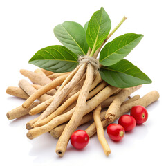 Ashwagandha root isolated on transparent background, herbal medicine concept, natural health supplement ingredient, PNG file
