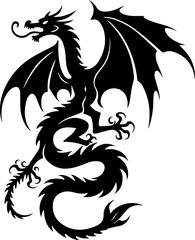 Obraz premium Tribal Dragon & Flame Totem Tattoo Design Set Vector