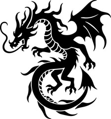 Obraz premium Tribal Dragon & Flame Totem Tattoo Design Set Vector
