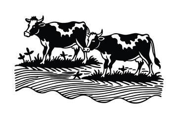 Grazing Cattle Herd on Pasture Landscape