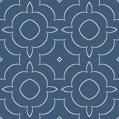 A symmetrical pattern featuring floral motifs is arranged in a grid. The use of simple white lines against a dark gray background emphasizes the elegance and clarity of the shapes.