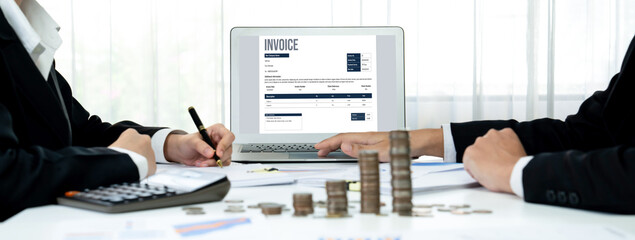 Invoice on computer screen from accounting application. Computer program for financial and budget...