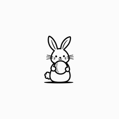 Fototapeta premium Cute bunny holding an egg in a simple line art style 
