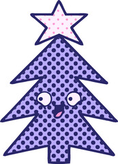 Obraz premium comic book style cartoon of a christmas tree in bright neon color
