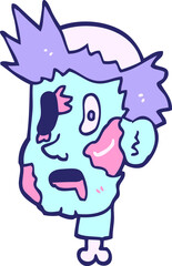 cartoon zombie head in bright neon color
