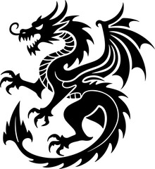 Tribal Dragon & Flame Totem Tattoo Design Set  Vector