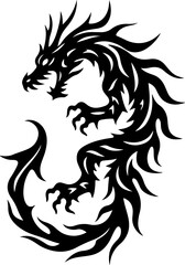 Tribal Dragon & Flame Totem Tattoo Design Set  Vector
