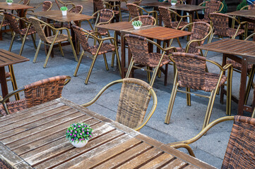 Tables and chairs in a restaurant