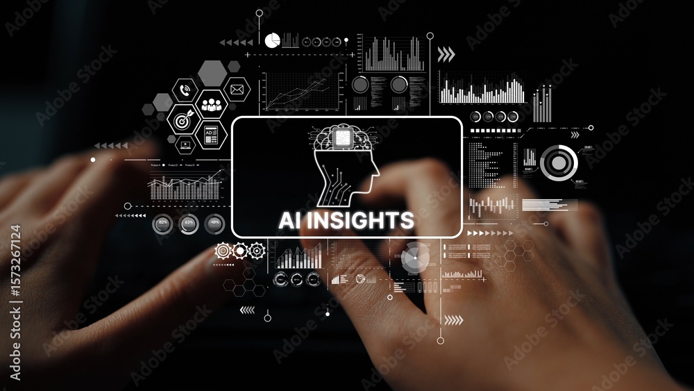 Poster innovative ai insights with data visualization and technology concepts for future analysis and devel