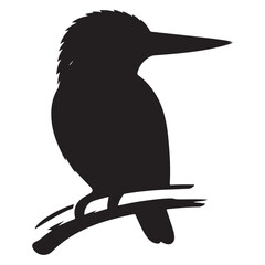 Kingfisher perched on branch vector silhouette, Wildlife animals.