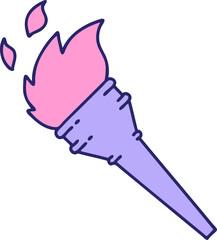 iconic tattoo style image of a lit torch in bright neon color