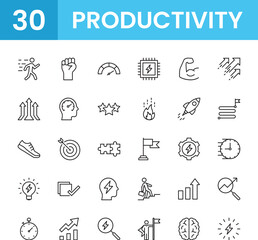 Thin Line Productivity Icon Set. Contains 30 vector icons
