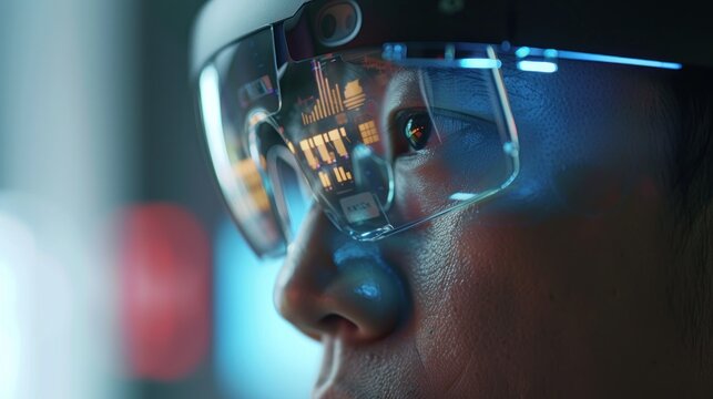 Person wearing ar glasses with data display