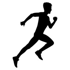 Black and White Silhouette of Male Runner in Motion Isolated on White Background Vector Illustration for Fitness and Healthy Lifestyle