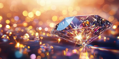Prism crystal with radiant light trails and transparent sparkle effect on jewelry backdrop