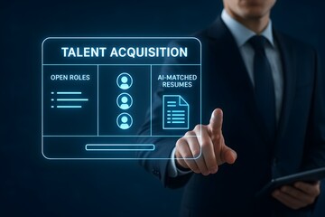 A businessman uses AI to match resumes to open roles, streamlining the hiring process.