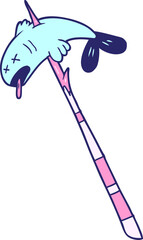 cartoon fish speared in bright neon color
