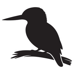 Kingfisher perched on branch vector silhouette, Wildlife animals.